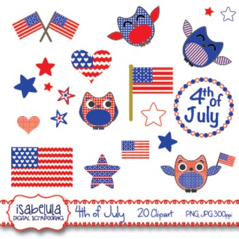 4th of July Independence Day Clipart Patriotic Owls, American Flag, Hearts  Stars