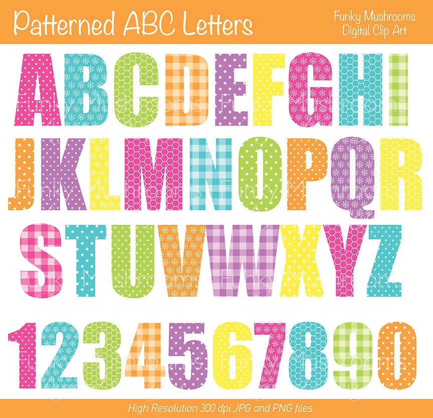 Digital Clipart Colorful Patterned ABC Letters by