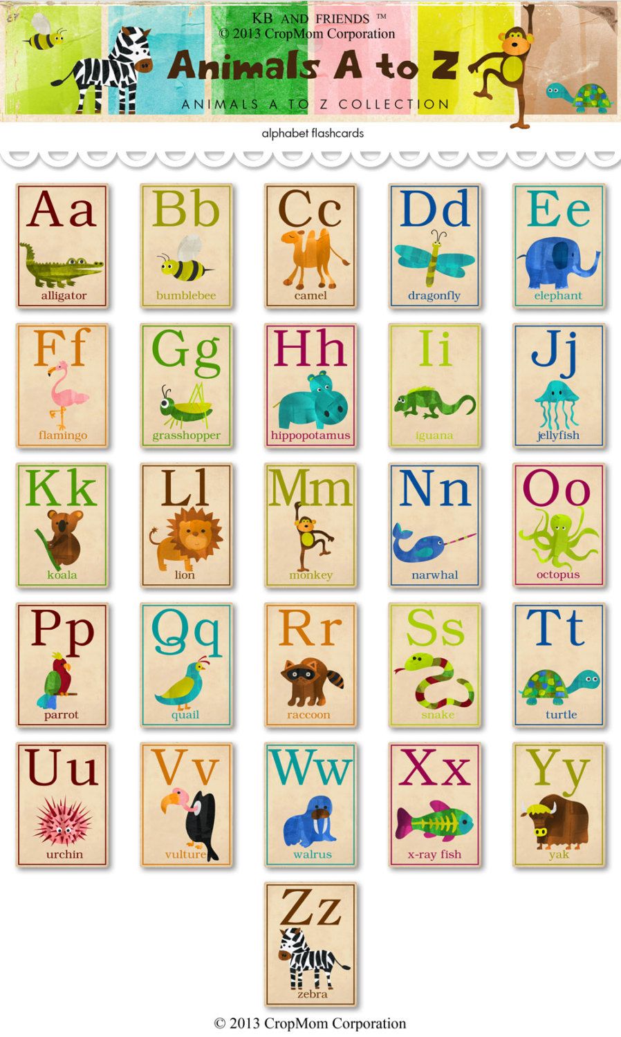 Digital animal ABC alphabet flashcards
