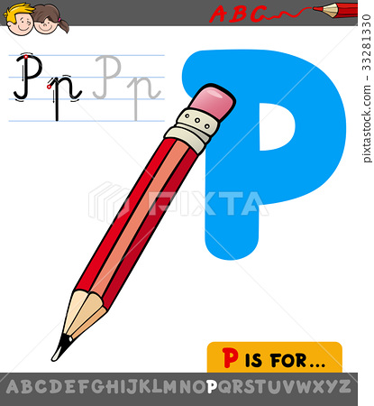 Letter p with cartoon pencil object