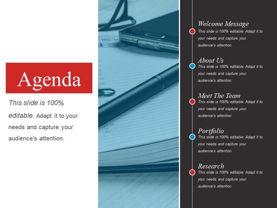 Agenda powerpoint slide.