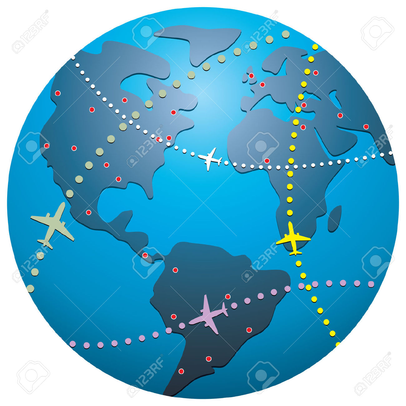 Clipart globe with plane