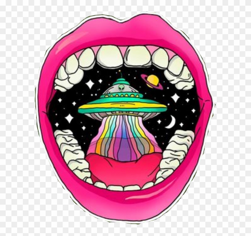 Trippy Rainbow Lips Alien Mouth Space Pink Freetoedit