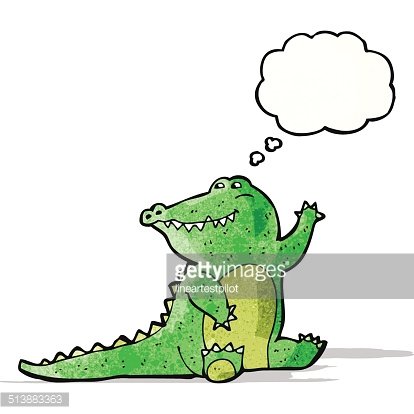Friendly cartoon alligator.
