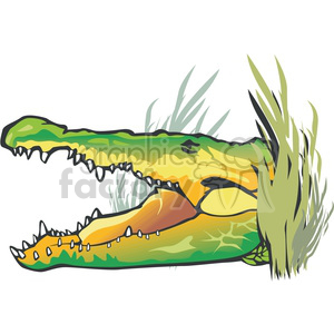 Alligator lurking behind swamp foliage clipart