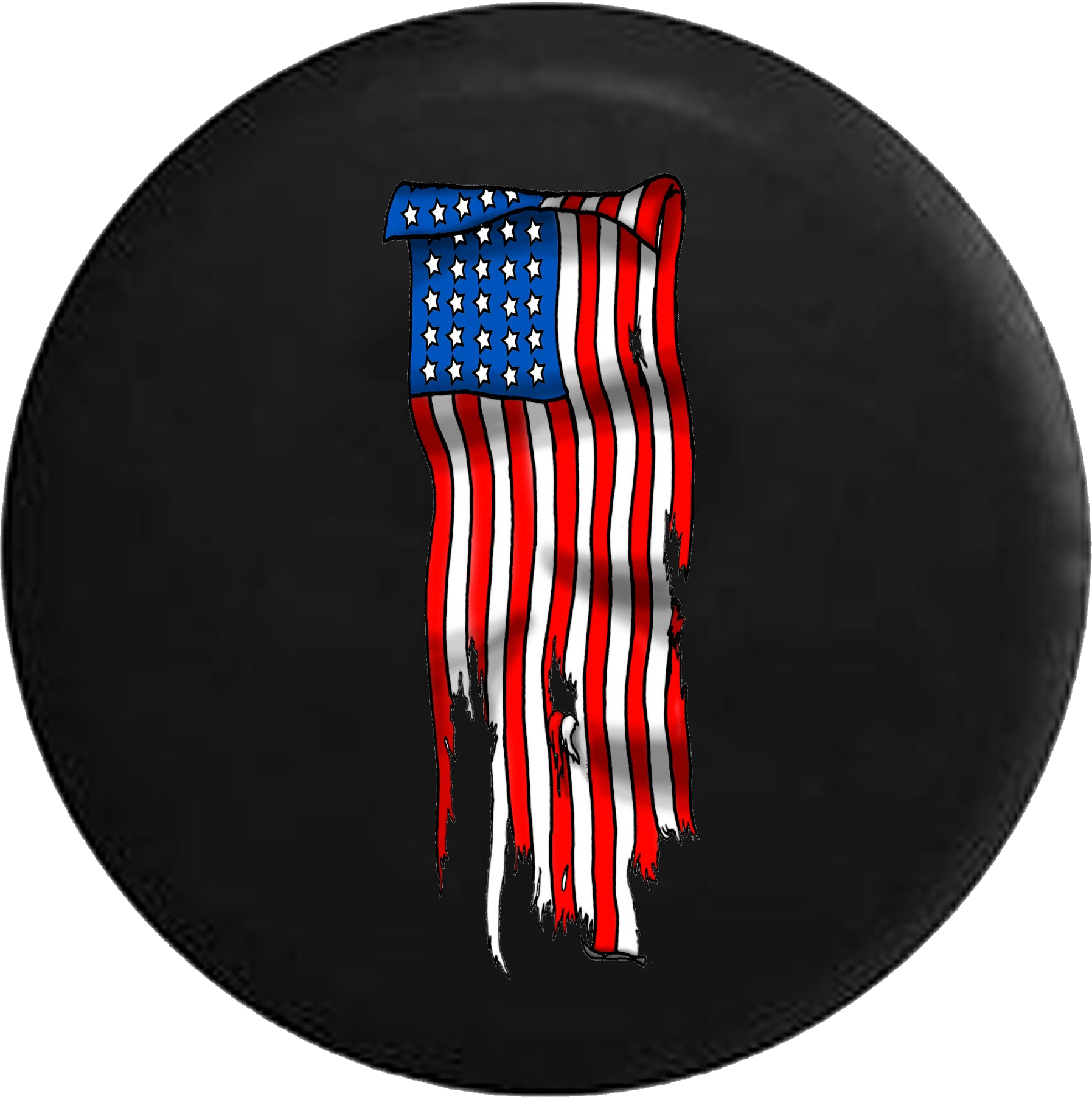 Vertical Tattered American Flag Jeep Camper Spare Tire