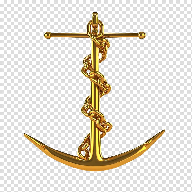 Gold anchor pendant, Anchor Chain Illustration, Golden