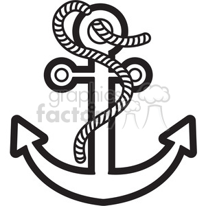 Anchor with rope vector illustration black white clipart