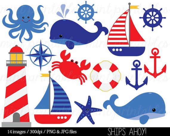 Nautical Clipart Clip Art, Anchor Clipart, Whale Clipart