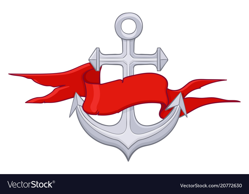 Anchor with red ribbon banner