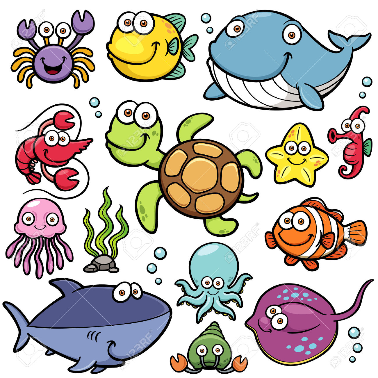 Cartoon sea animals.