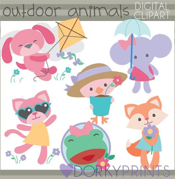 Girl Outdoor Animals Summer Clipart