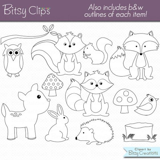 Woodland Animals Clipart Commercial Use WITH Black and White