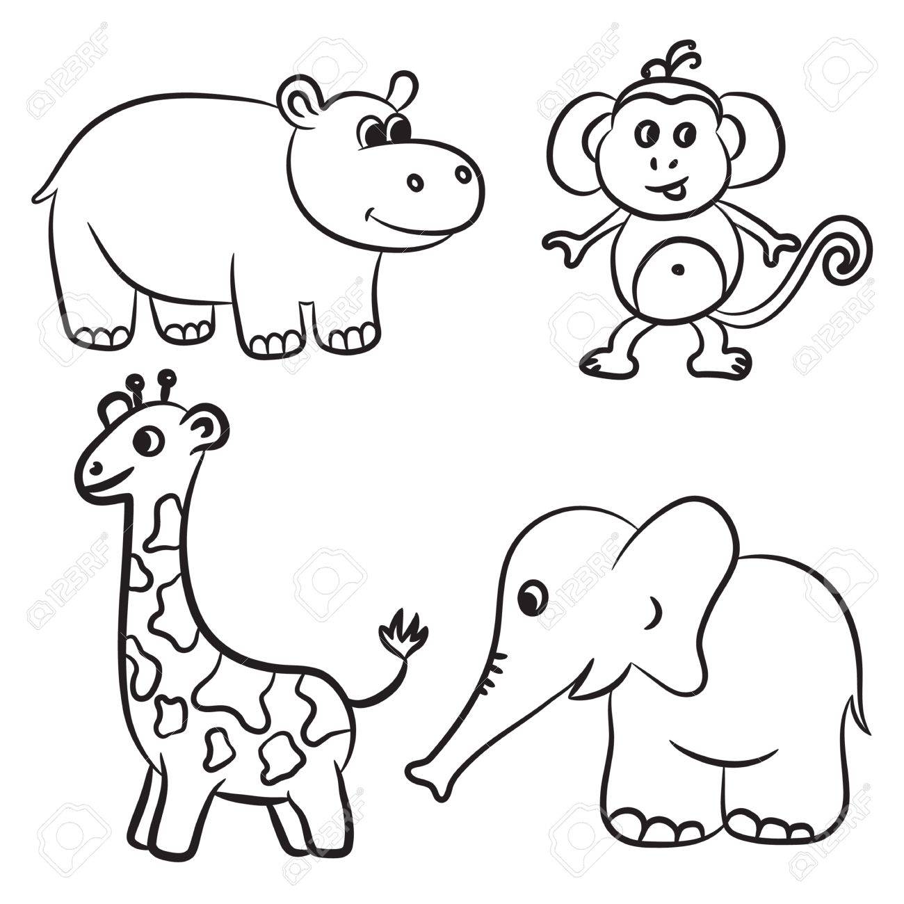 safari zoo animals clipart digital stamps black and white etsy zoo