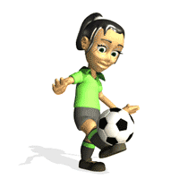 Girl kicking soccerball.