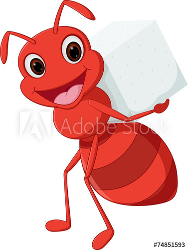 Happy ant cartoon carrying sugar