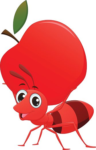 Happy ant cartoon with apple Clipart Image