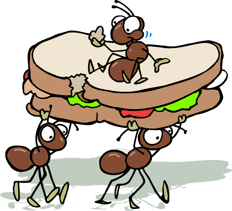 Cartoon ants picnic.