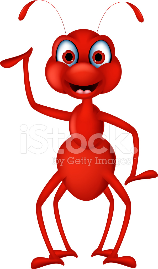 Funny Red Ant Cartoon Waving Stock Vector