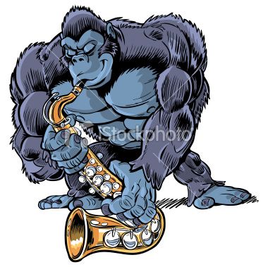 As the title says, its A Muscular Cartoon Gorilla playing a