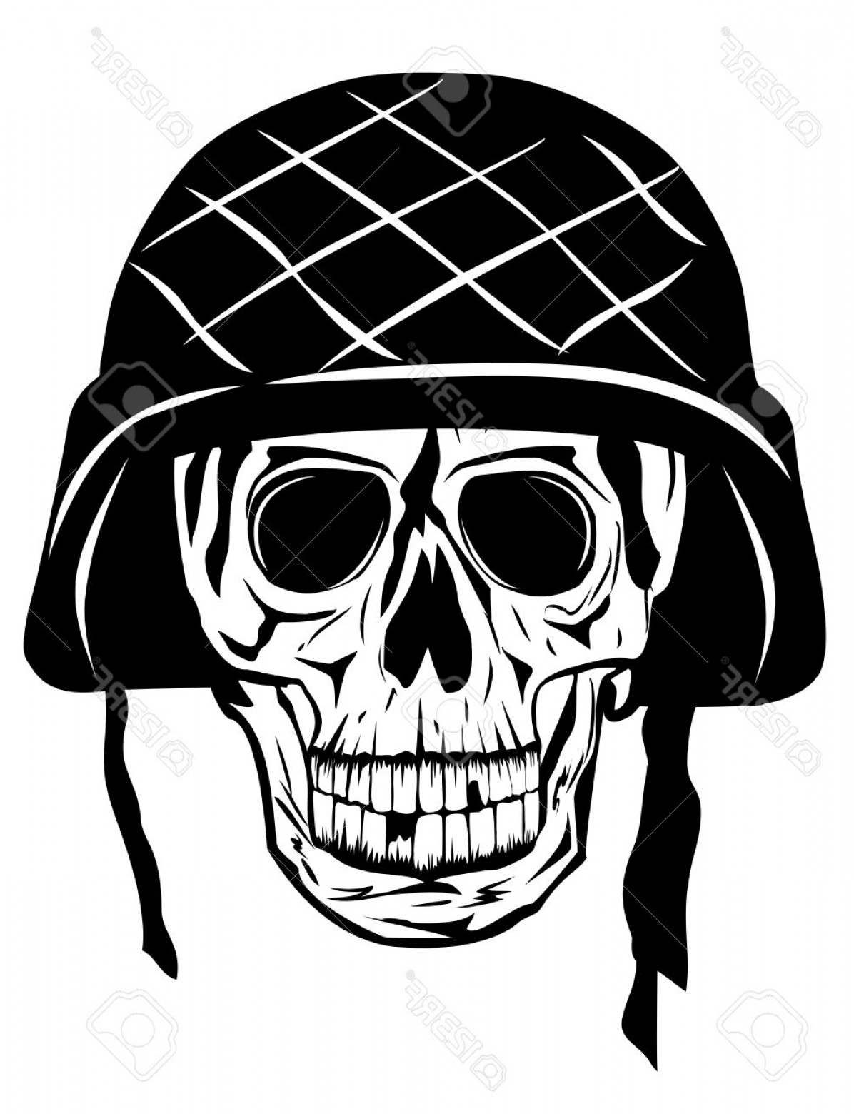 Photoimage Of Skull In An Army Helmet