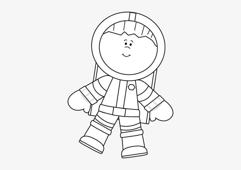 Black And White Boy Astronaut Floating Clip Art