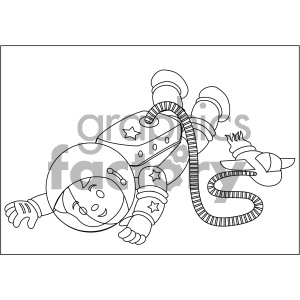 Black and white coloring page boy astronaut floating in space vector  illustration clipart