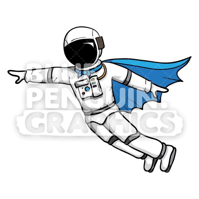 Astronaut Flying with Superhero Cape Vector Cartoon Clipart