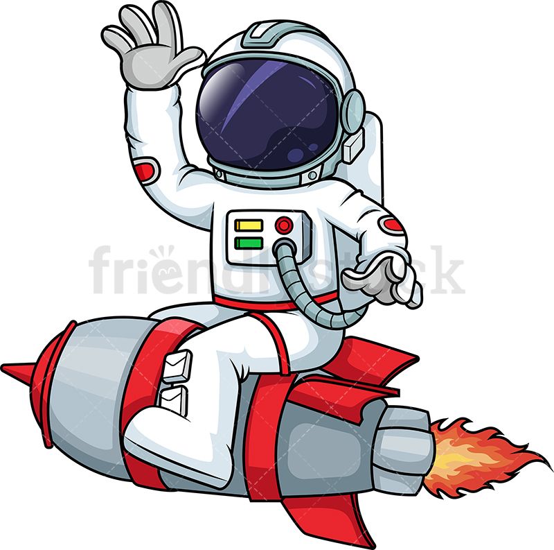 Astronaut rocketship cartoon.