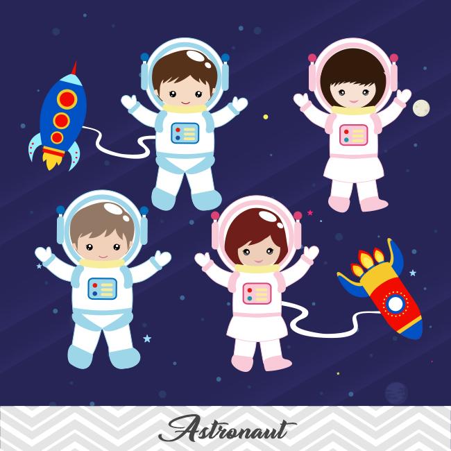 Astronaut Digital Clip Art, Space Clipart, Boys and Girls Astronaut  Clipart,