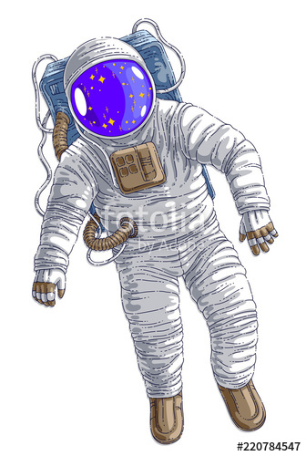 Astronaut in spacesuit floating in weightlessness, spaceman