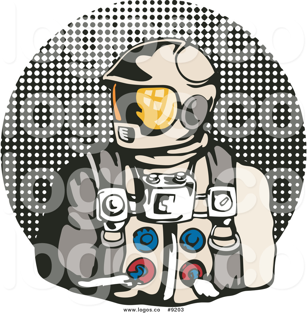 Royalty Free Clip Art Vector Retro Astronaut over a Halftone