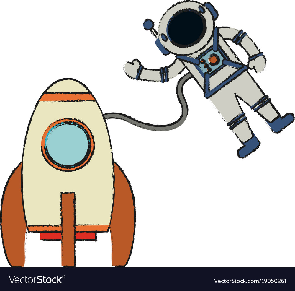 Spaceship with astronaut cartoon