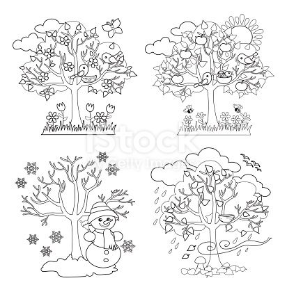 Four Seasons Trees Clipart and Vector with Spring, Summer