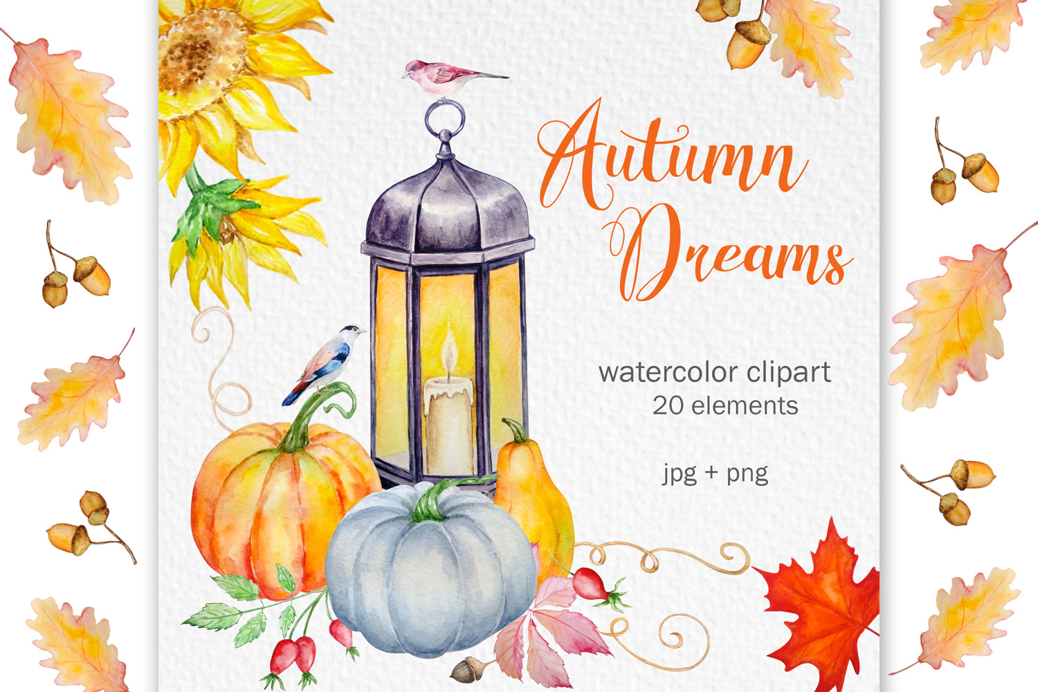Pumpkin watercolor clipart, Halloween, Autumn clipart