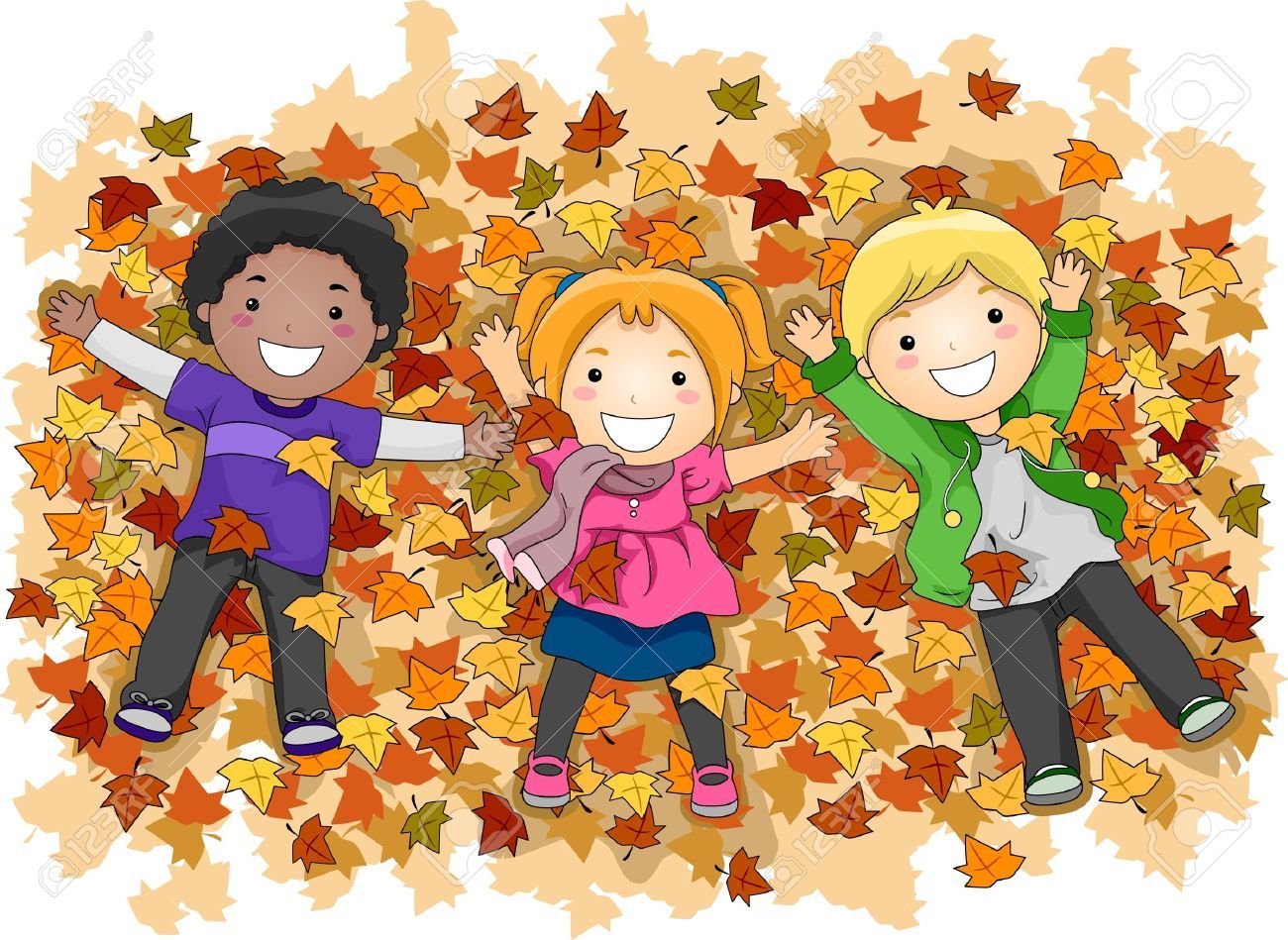 Illustration Of Kids Playing With Autumn Leaves Stock Photo