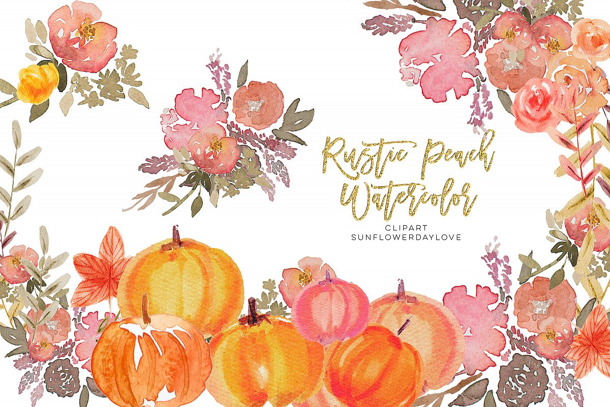 Rustic Autumn Pumpkin Clipart, Watercolor Pumpkin Clip Art