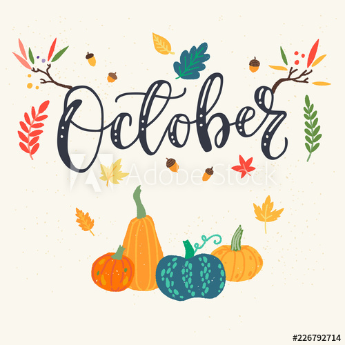 Ocrober calligraphy and autumn clipart