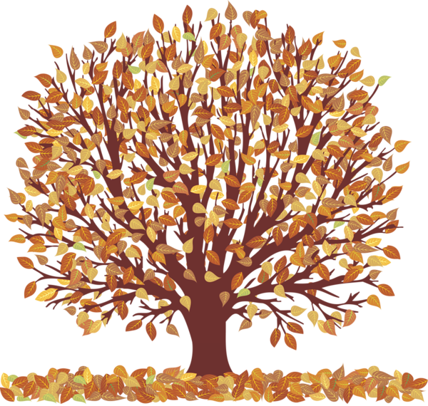 Autumn Tree with Falling Leaves Transparent Picture