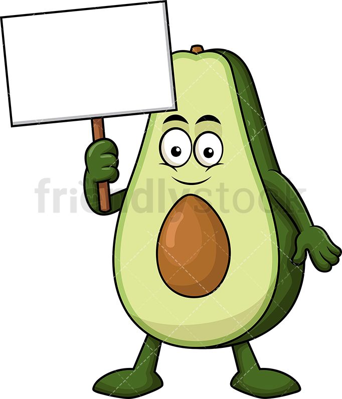 Avocado mascot holding.