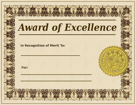 Blank award certificate.