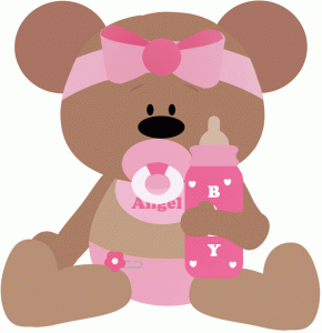 Baby bear girl holding bottle