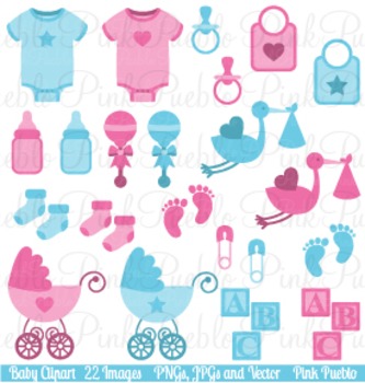 Boy and Girl Baby Items Clip Art