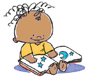 Baby reading book clipart