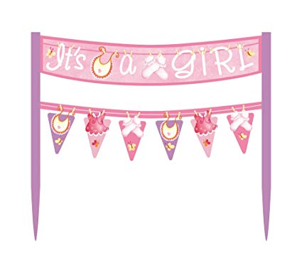 Cardboard Pink Clothesline Girl Baby Shower Cake Bunting Topper