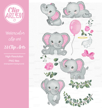 Pink Gray girl elephant clipart peanut clipart