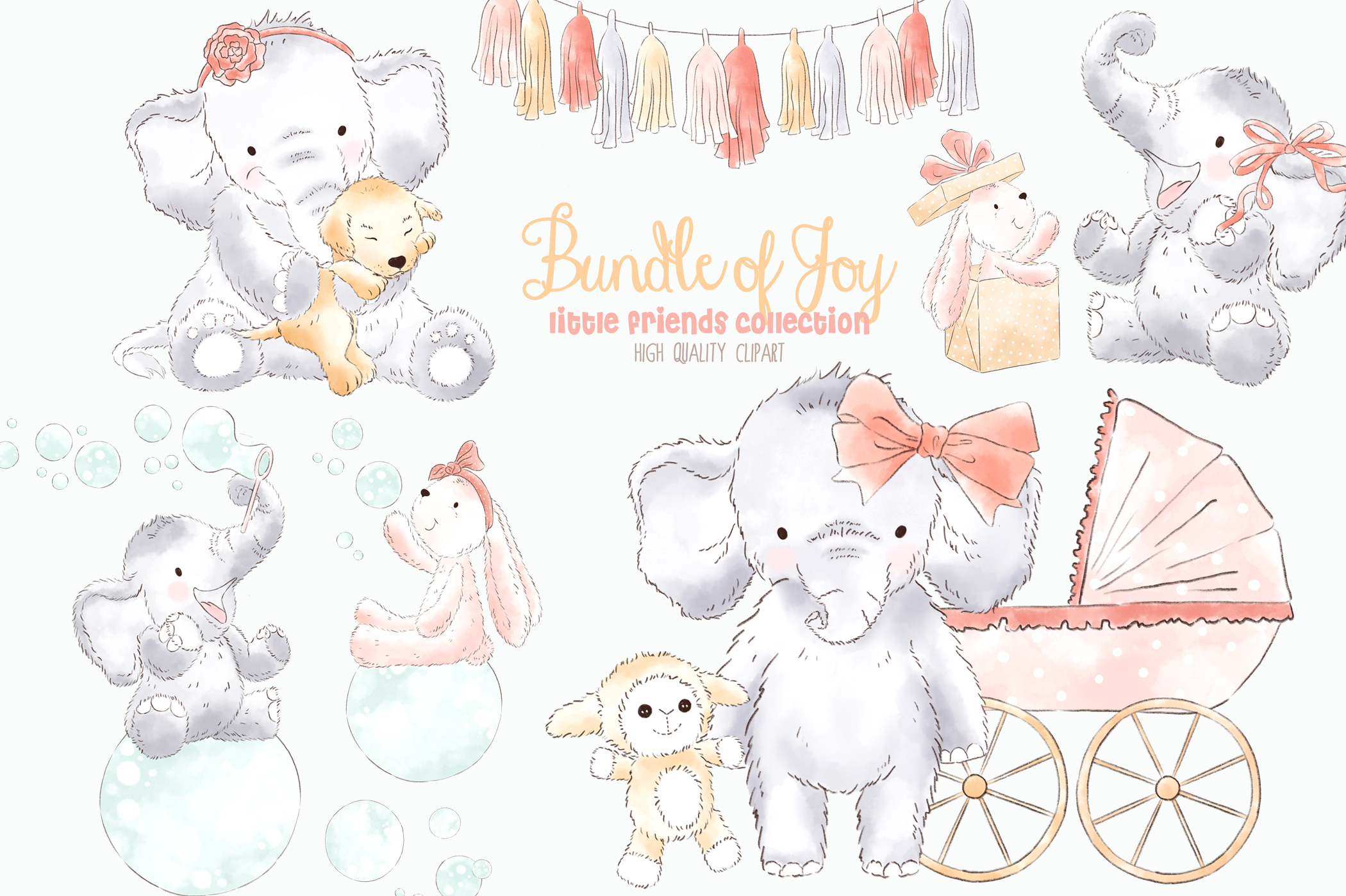 Elephant Baby Girl Watercolor Clipart