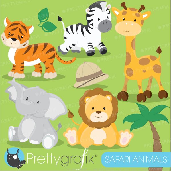 Safari animals clipart includes an elephant, lion,tiger
