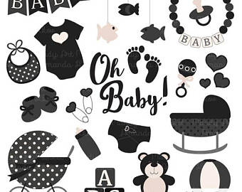 Baby shower clipart black and white