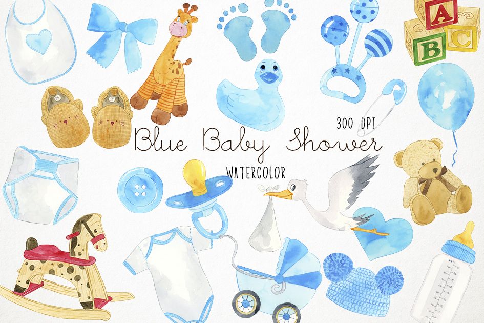 Watercolor Baby Shower Clipart, Baby Blue Clipart